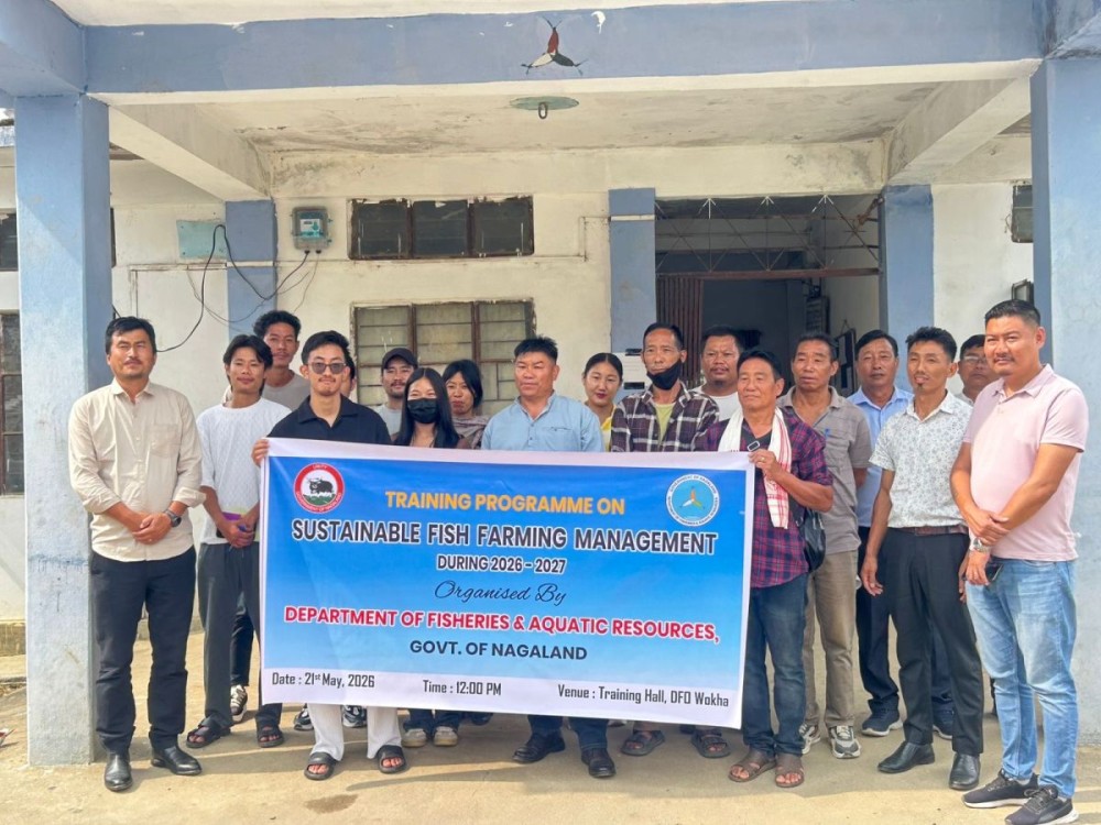 Officials along with the participants during the one-day training programme on sustainable fish farming management at District Fisheries Office, Wokha on May 21. (Morung Photo)